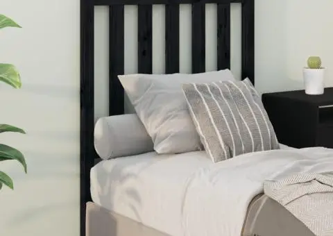 Tăblie de pat, negru, 81x6x101 cm, lemn masiv de - 1/5