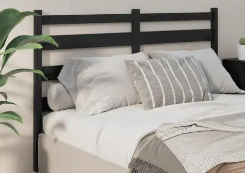 Tăblie de pat, negru, 141x4x100 cm, lemn masiv de pin - 1/5