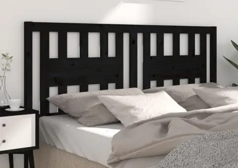 Tăblie de pat, negru, 156x4x100 cm, lemn masiv de pin - 1/5