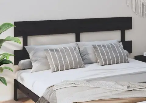 Tăblie de pat, negru, 184x3x81 cm, lemn masiv de pin - 1/5