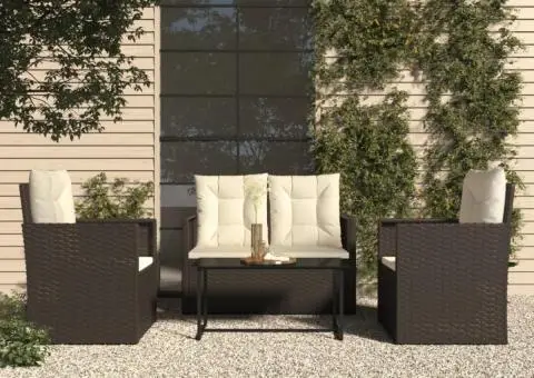 Set mobilier de exterior cu perne, 4 piese, negru, poliratan - 1/5