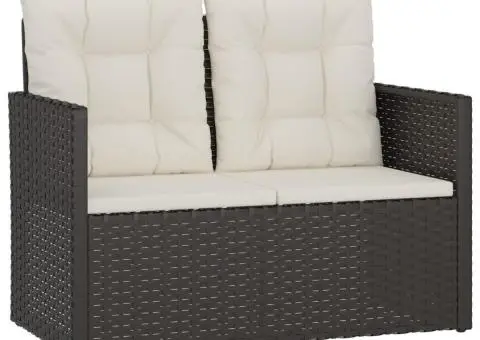 Set mobilier de exterior cu perne, 4 piese, negru, poliratan - 4/5