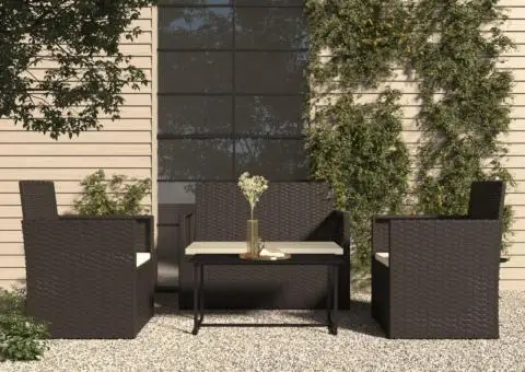 Set mobilier de exterior cu perne, 4 piese, negru, poliratan - 1/5