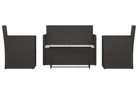 Set mobilier de exterior cu perne, 4 piese, negru, poliratan - 2/5