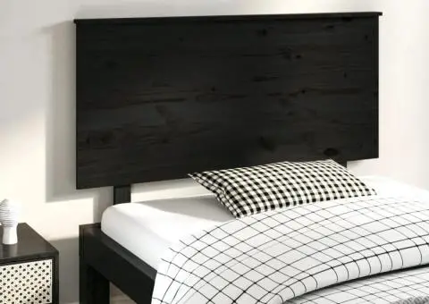 Tăblie de pat, negru, 124x6x82,5 cm, lemn masiv de pin - 1/5