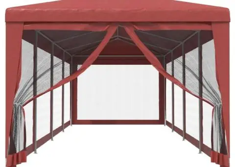 Cort de petrecere cu 10 pereți din plasă, roșu, 3x12 m, HDPE - 3/5