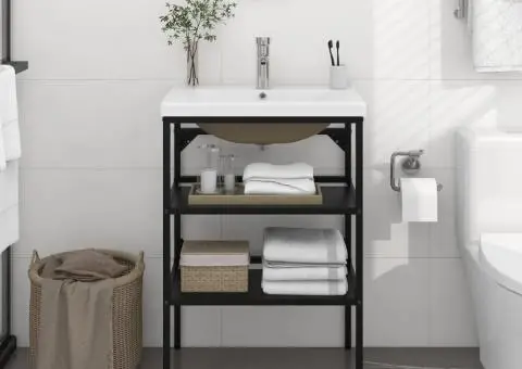 Cadru lavoar baie cu chiuvetă încorporată, negru, fier - 1/5