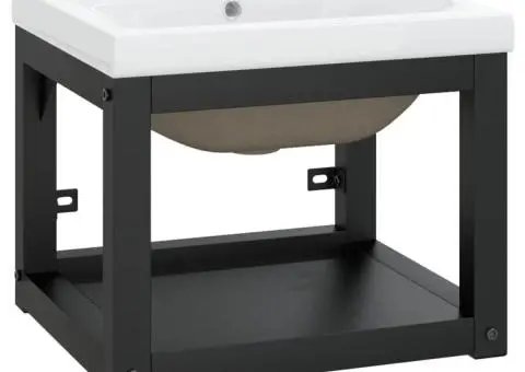 Cadru lavoar baie cu chiuvetă încorporată, negru, fier - 2/5