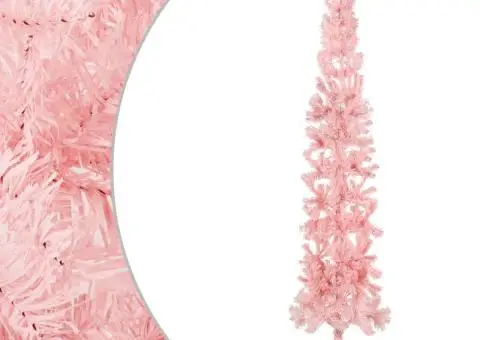 Jumătate brad de Crăciun subțire cu suport, roz, 240 cm - 3/5