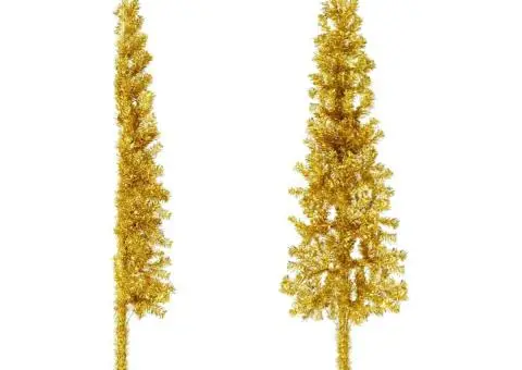 Jumătate brad de Crăciun subțire cu suport, auriu, 150 cm - 3/5