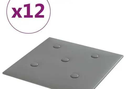 Panouri perete 12 buc. gri, 30x30 cm, piele ecologică, 1,08 m² - 2/5