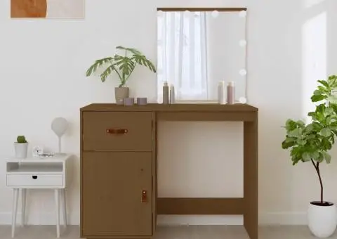 Măsuță de toaletă LED maro miere, 95x50x133,5 cm lemn masiv pin - 4/5