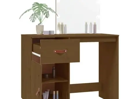 Măsuță de toaletă LED maro miere, 95x50x133,5 cm lemn masiv pin - 5/5