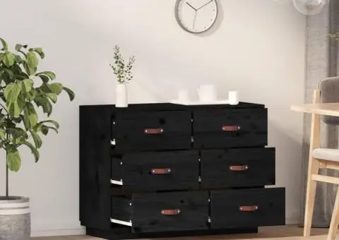 Dulap, negru, 100x40x75 cm, lemn masiv de pin - 3/5