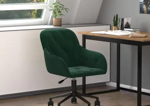 Scaun de birou pivotant, verde închis, catifea - 1/5