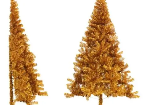 Jumătate brad de Crăciun cu suport, auriu, 240 cm, PET - 1/5