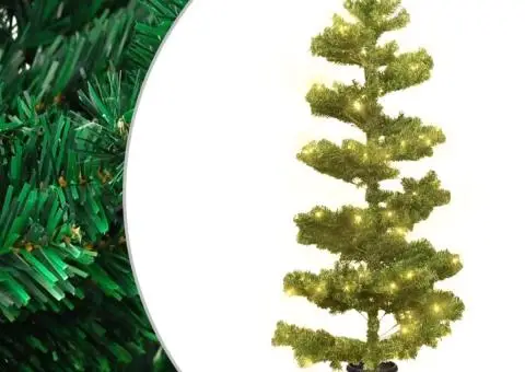 Brad Crăciun pre-iluminat ondulat cu ghiveci verde 120 cm PVC - 1/5