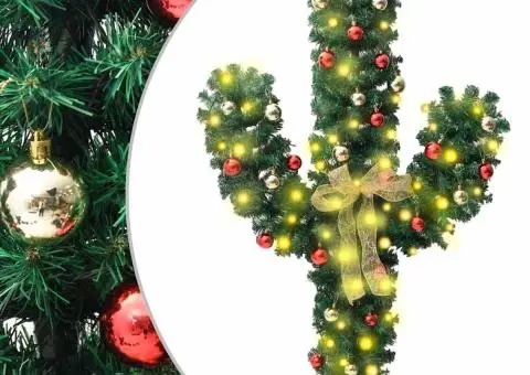 Cactus de Crăciun cu suport și LED, verde, 180 cm, PVC - 1/5