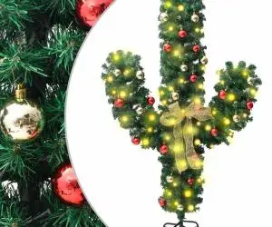 vidaXL Cactus de Crăciun cu suport și LED, verde, 180 cm, PVC
