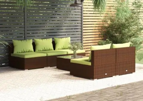 Set mobilier de grădină cu perne, 6 piese, maro, poliratan - 1/5