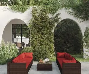 vidaXL Set mobilier de grădină cu perne, 9 piese, maro, poliratan