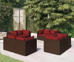 vidaXL Set mobilier de grădină cu perne, 8 piese, maro, poliratan
