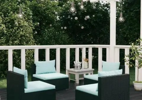 Set mobilier de grădină cu perne, 4 piese, negru, poliratan - 1/5