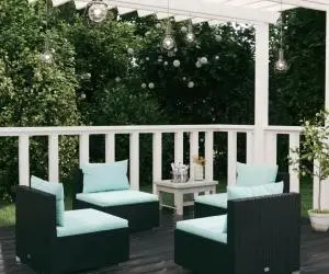 vidaXL Set mobilier de grădină cu perne, 4 piese, negru, poliratan