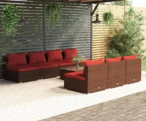 vidaXL Set mobilier de grădină cu perne, 8 piese, maro, poliratan