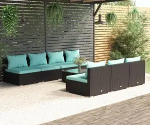 vidaXL Set mobilier de grădină cu perne, 8 piese, negru, poliratan