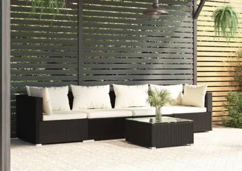 Set mobilier de grădină cu perne, 5 piese, negru, poliratan - 1/5