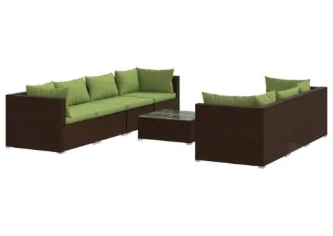 Set mobilier de grădină cu perne, 8 piese, maro, poliratan - 2/5