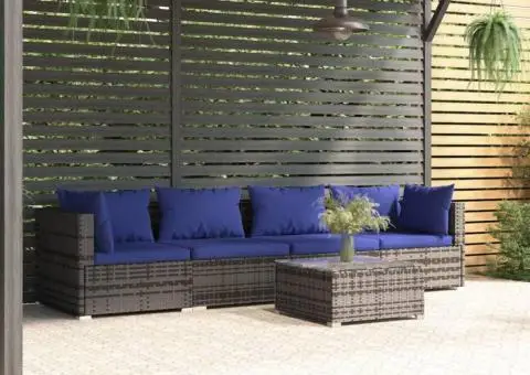 Set mobilier de grădină cu perne, 5 piese, gri, poliratan - 1/5