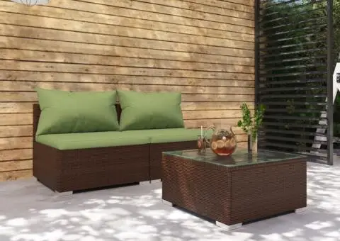 Set mobilier relaxare grădină cu perne 3 piese maro poliratan - 1/5