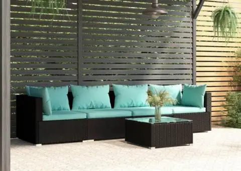 Set mobilier de grădină cu perne, 5 piese, negru, poliratan - 1/5