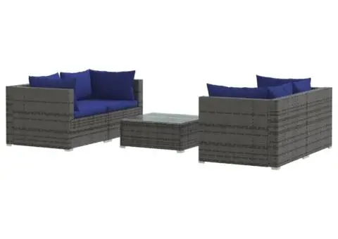 Set mobilier de grădină cu perne, 5 piese, gri, poliratan - 2/5