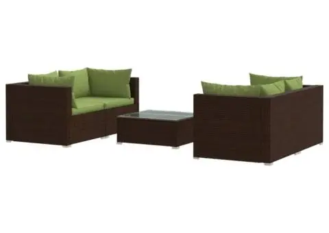 Set mobilier de grădină cu perne, 5 piese, maro, poliratan - 2/5