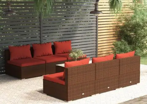 Set mobilier de grădină cu perne, 7 piese, maro, poliratan - 1/5