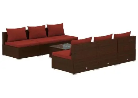 Set mobilier de grădină cu perne, 7 piese, maro, poliratan - 2/5