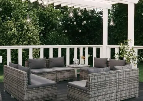 Set mobilier de grădină cu perne, 8 piese, gri, poliratan - 1/5