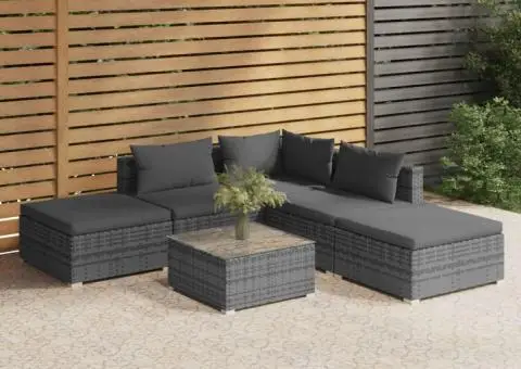 Set mobilier de grădină cu perne, 6 piese, gri, poliratan - 1/5