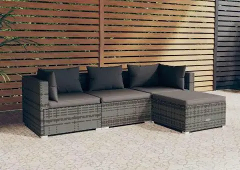 Set mobilier de grădină cu perne, 4 piese, gri, poliratan - 1/5