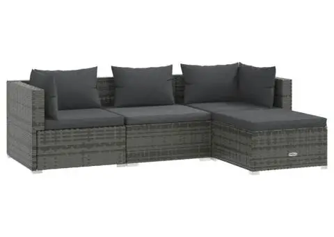 Set mobilier de grădină cu perne, 4 piese, gri, poliratan - 2/5