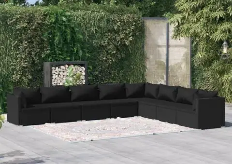 Set mobilier de grădină cu perne, 8 piese, negru, poliratan - 1/5