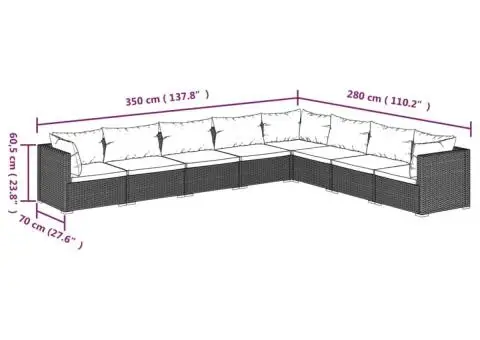 Set mobilier de grădină cu perne, 8 piese, negru, poliratan - 5/5