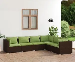 vidaXL Set mobilier de grădină cu perne, 6 piese, maro, poliratan