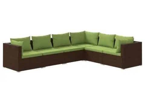 Set mobilier de grădină cu perne, 6 piese, maro, poliratan - 2/5