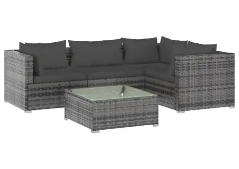 Set mobilier de grădină cu perne, 5 piese, gri, poliratan - 2/5