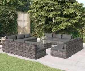 vidaXL Set mobilier de grădină cu perne, 13 piese, gri, poliratan