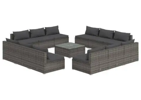 Set mobilier de grădină cu perne, 13 piese, gri, poliratan - 2/5